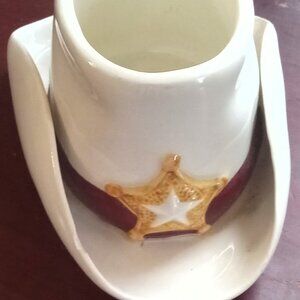 Vintage Avon Sheriff Badge Cowboy Hat W/ Feathers Ceramic Coffee Mug - Western